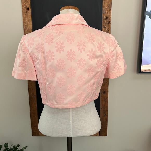 Vintage 50s Pink Satin Dress Bolero Set L Floral Brocade Cocktail Party Formal - Picture 15 of 16